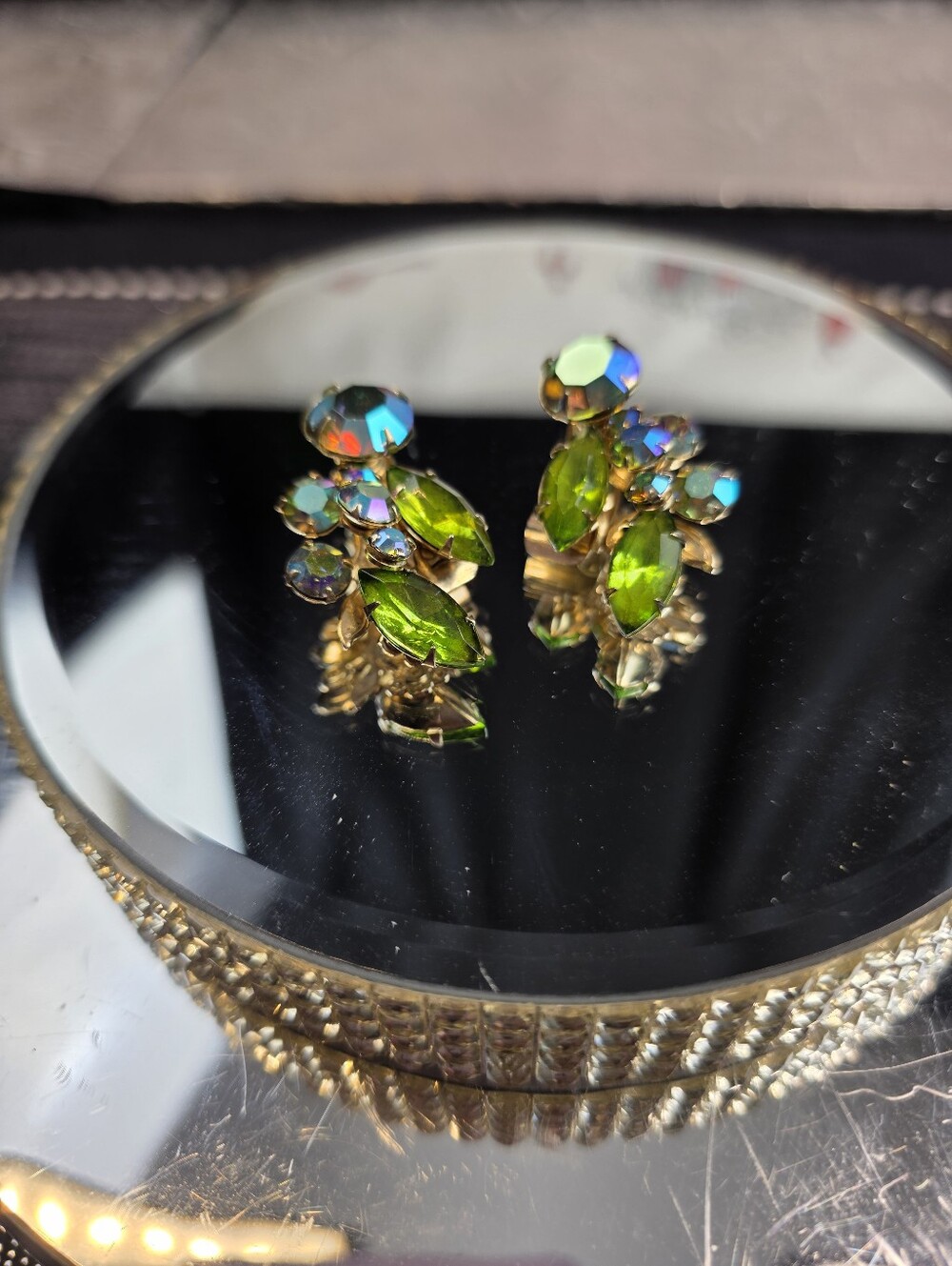Sparkly Juliana Green Glass AB Clip On Earrings